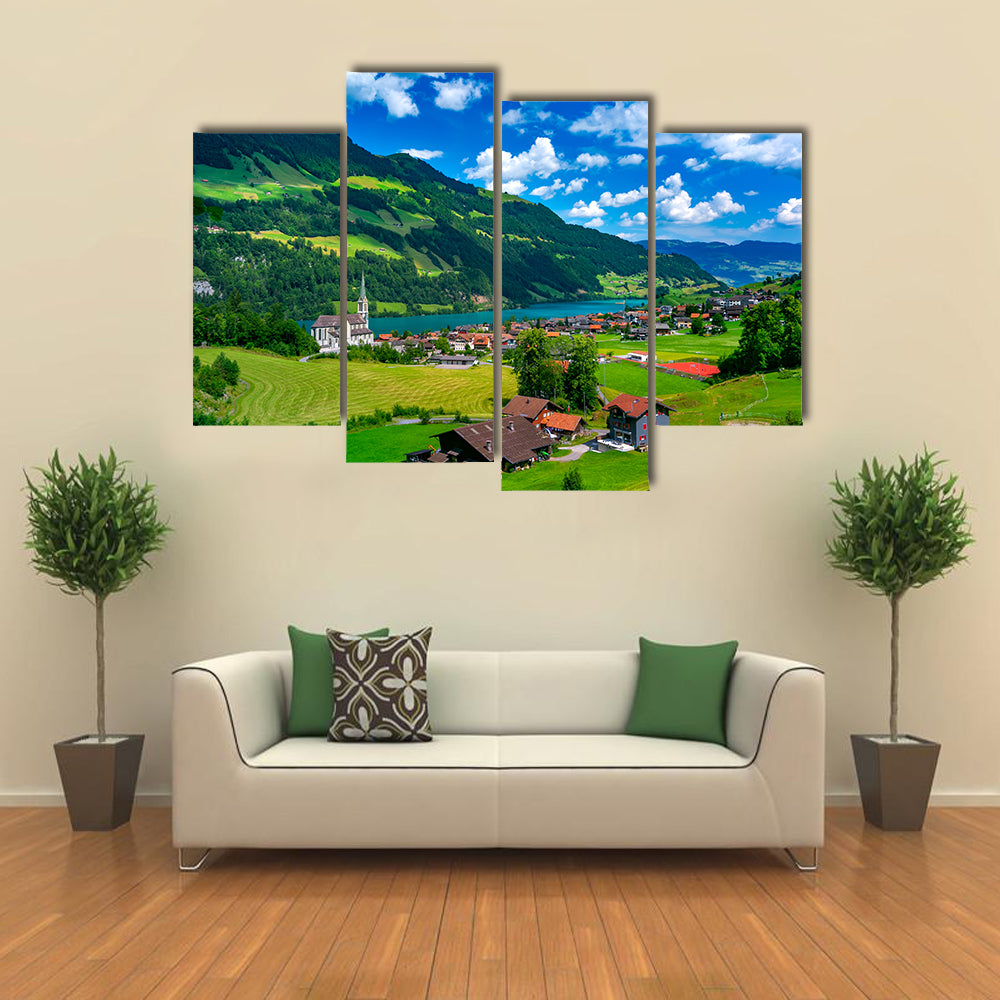Swiss Village Lungern In Switzerland Canvas Wall Art