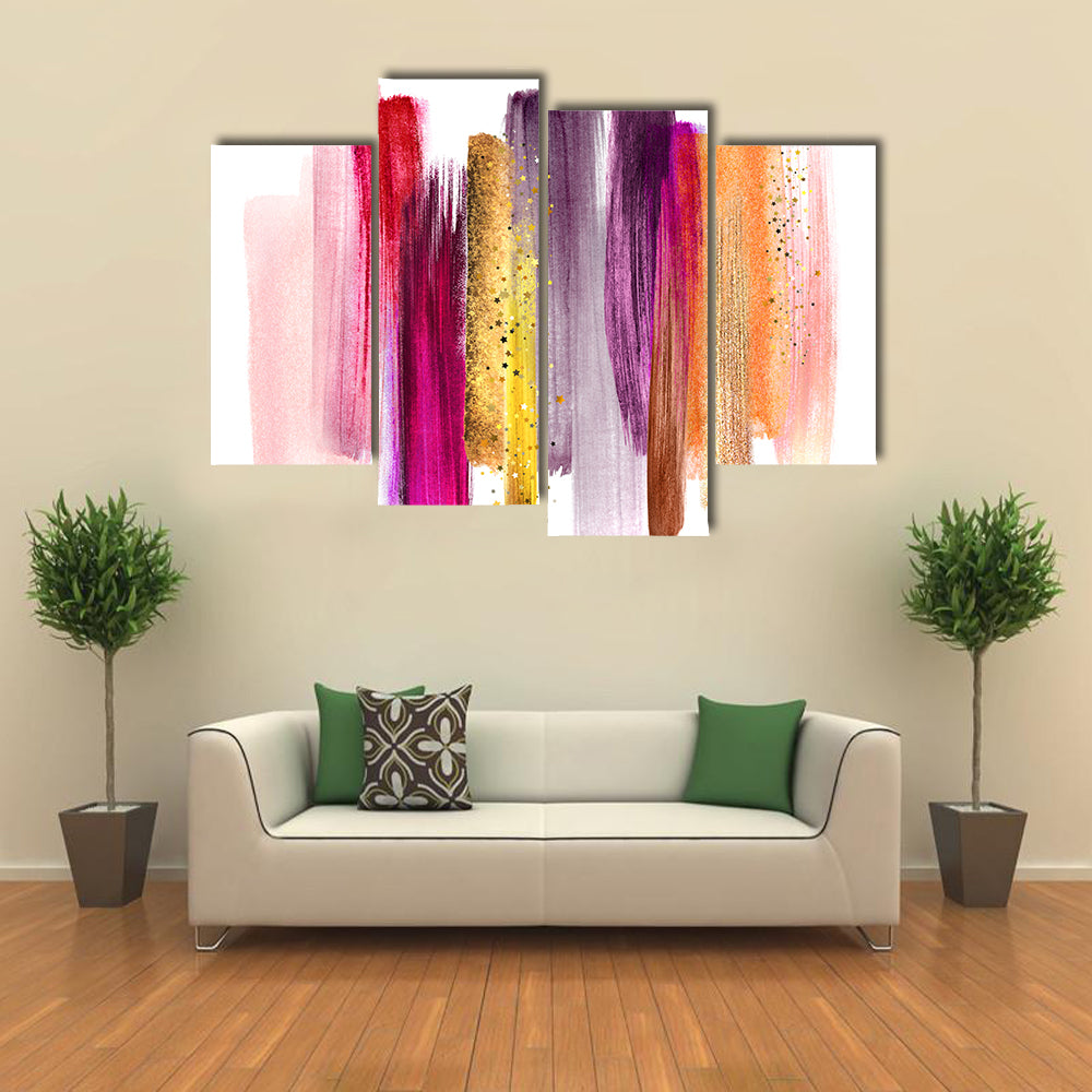 Watercolor Brush Strokes with Gold Highlights Canvas Wall Art