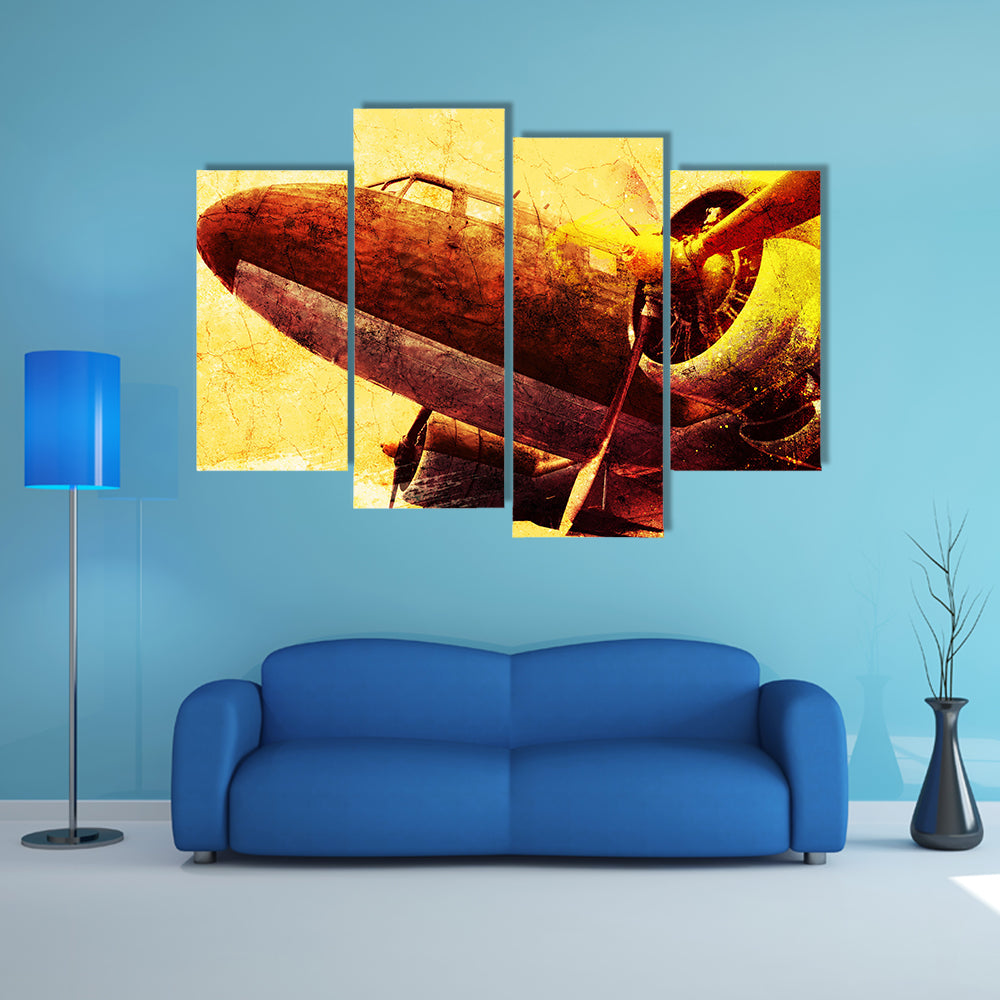 Grunge Old Military Plane Canvas Wall Art