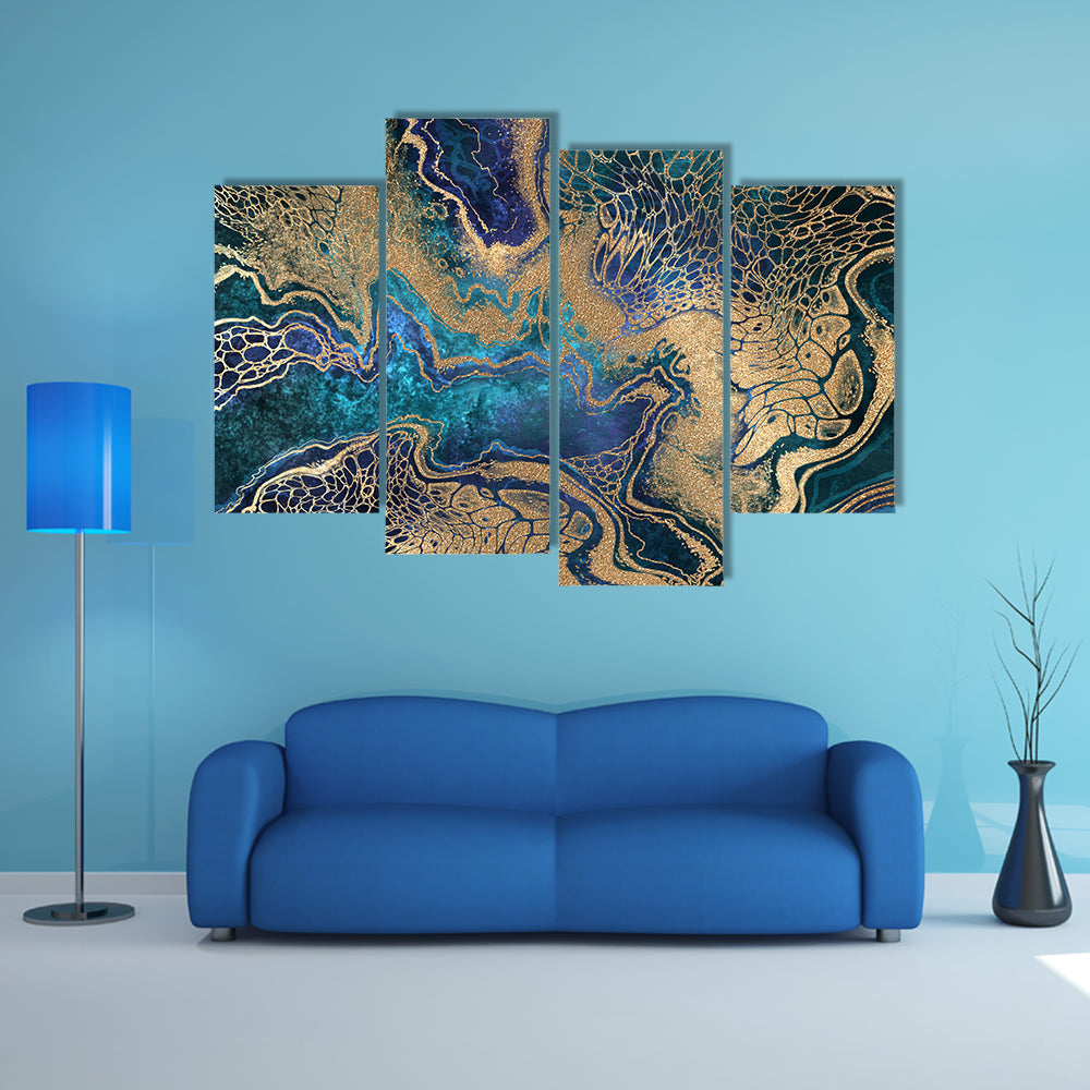 Blue And Gold Marble Texture Canvas Wall Art