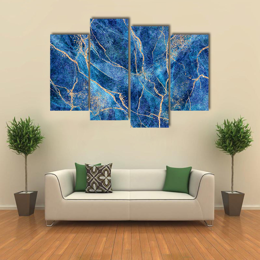 Indigo Stone with Metallic Gold Veins Canvas Wall Art