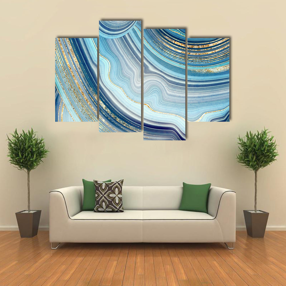 Swirling Blue Agate Marble with Gold Veins Canvas Wall Art