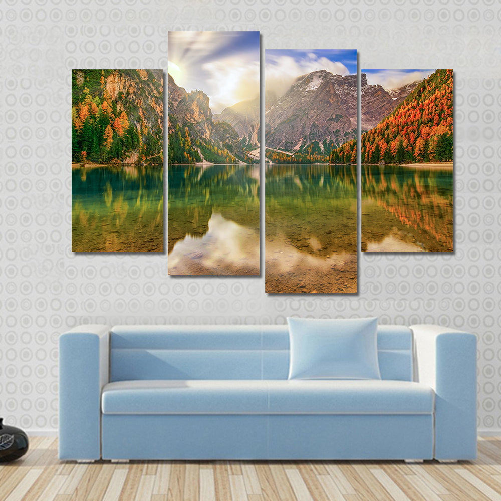 Autumn Reflection at Braies Lake Canvas Wall Art