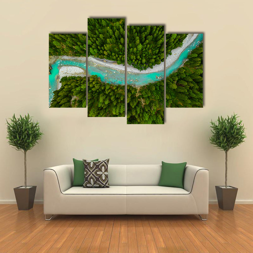 Inn River Flowing In Forest In Switzerland Canvas Wall Art