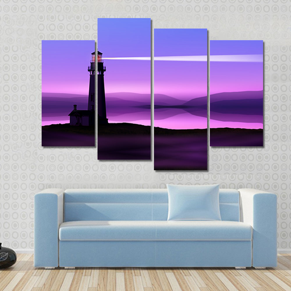 Moonlit Lighthouse Silhouette Canvas Wall Art