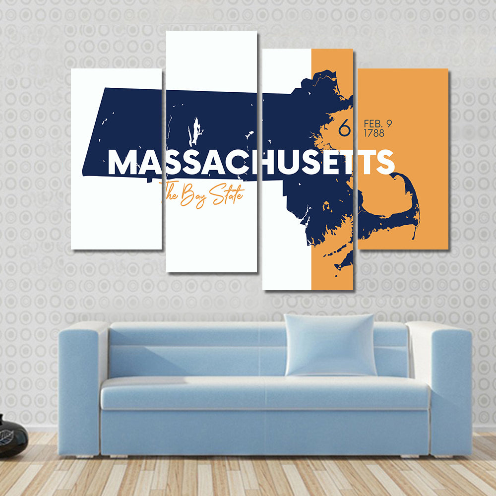 Massachusetts Map Canvas Wall Art