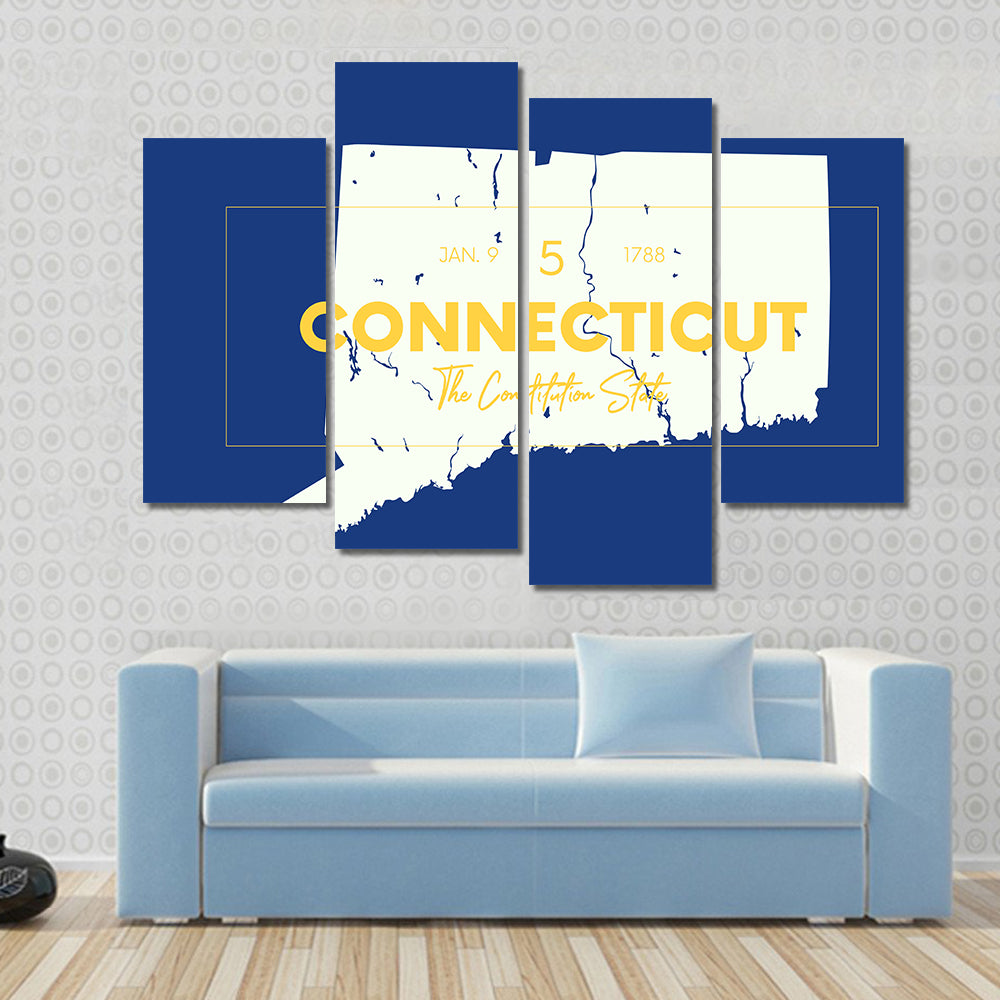 Connecticut State Map with Typography Canvas Wall Art