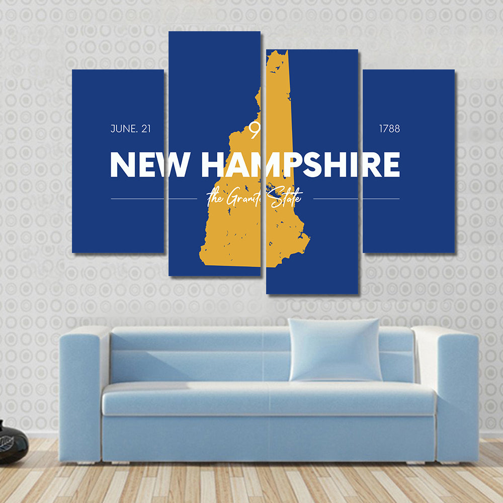 New Hampshire Gold Map Typography Canvas Wall Art