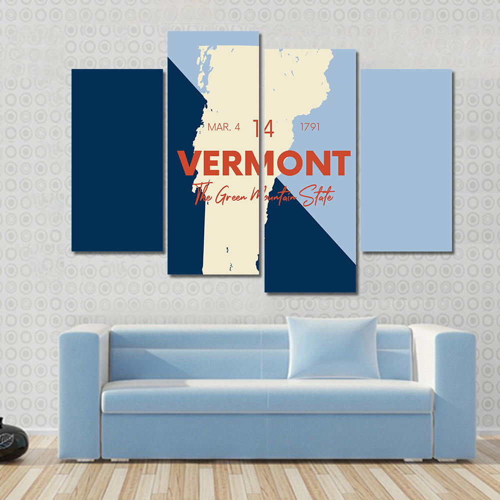 Vermont Map with Statehood Date Canvas Wall Art