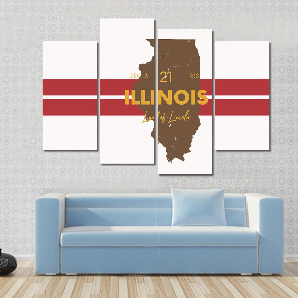 Illinois Map with Land of Lincoln Canvas Wall Art
