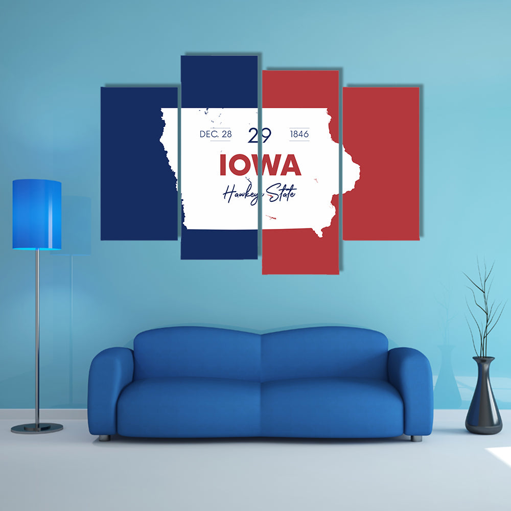 Iowa State Map with Hawkeye Script Canvas Wall Art
