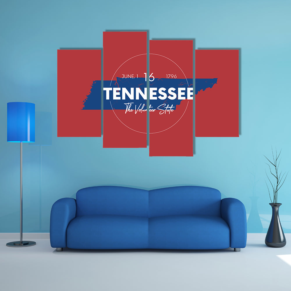 Tennessee State Map with Typography Canvas Wall Art