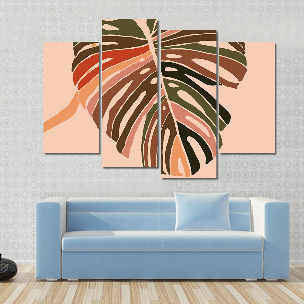 Monstera Leaf Color Block Illustration Canvas Wall Art