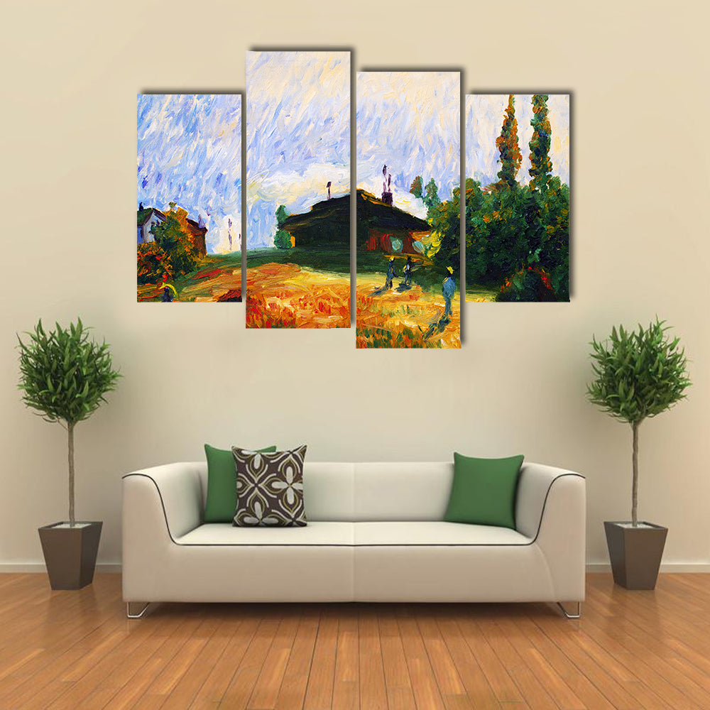 Pastoral Cottage in Golden Wheat Field Canvas Wall Art