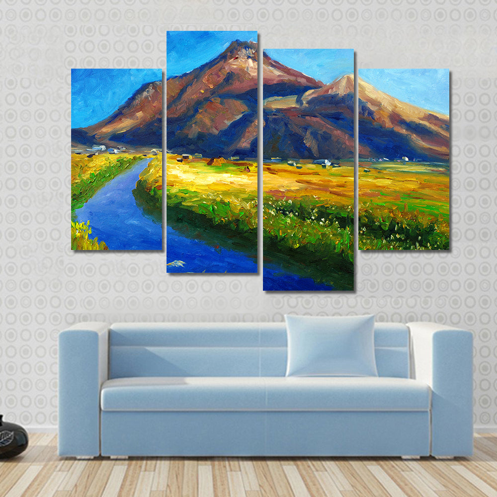 Jagged Mountain with Winding River Canvas Wall Art