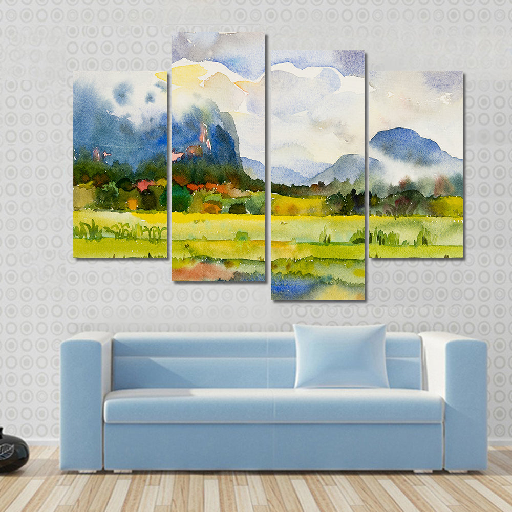 Watercolor Countryside Meadow Canvas Wall Art