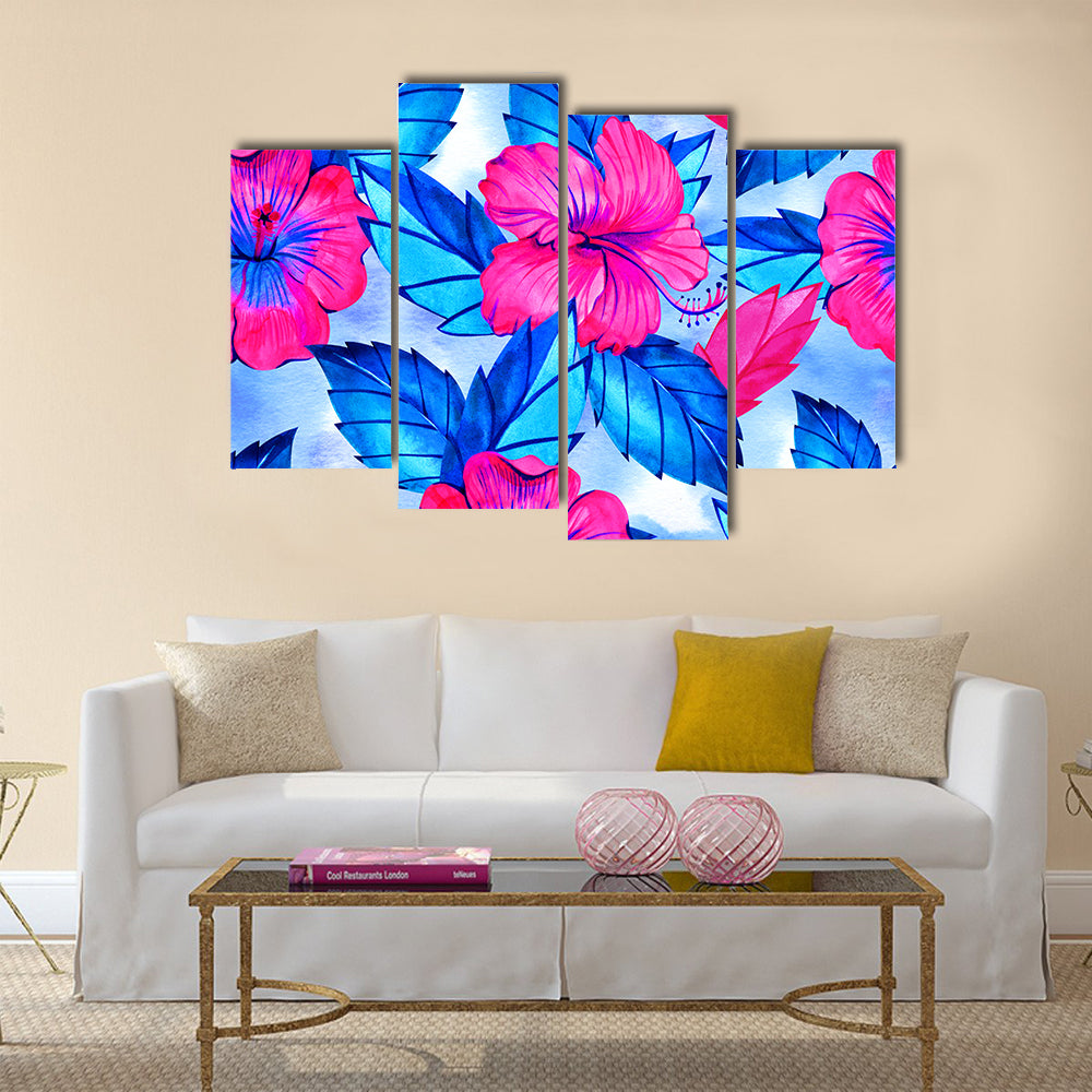 Hibiscus Floral Pattern Canvas Wall Art