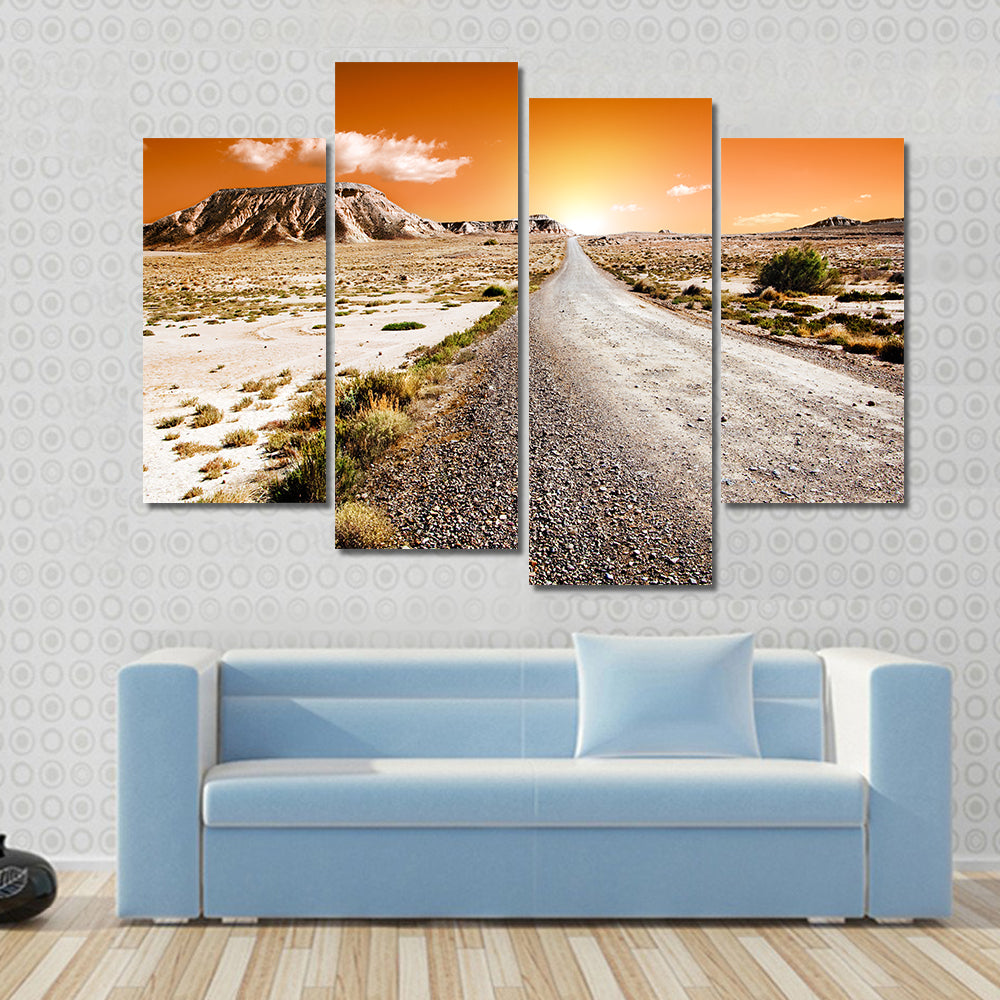 Sunset Desert Landscape With Road Canvas Wall Art
