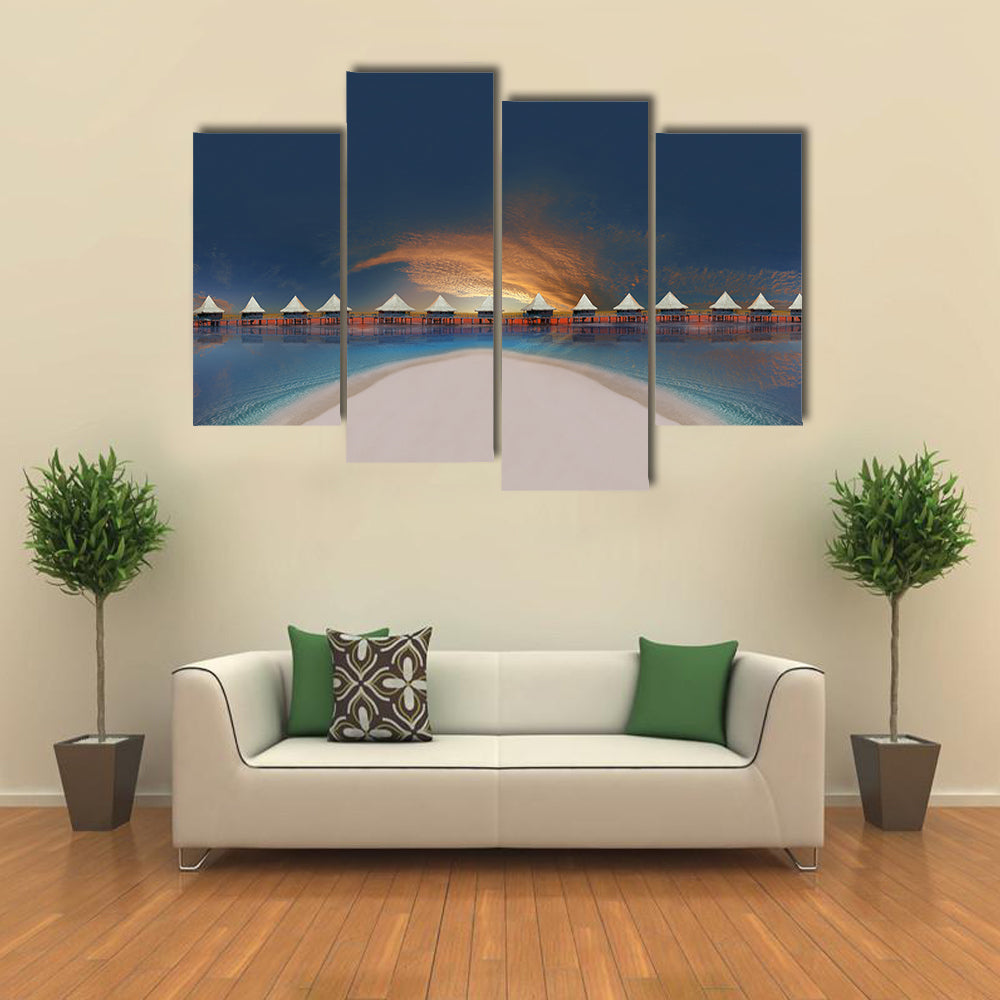 Overwater Bungalows at Sunset Canvas Wall Art