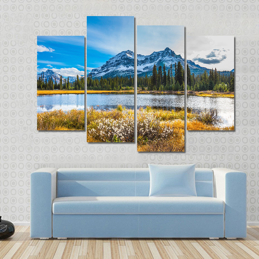 Snowy Rocky Mountains Lake Reflection Canvas Wall Art