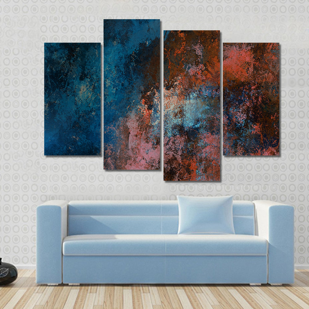Blue And Red Tones Brushstrokes Canvas Wall Art
