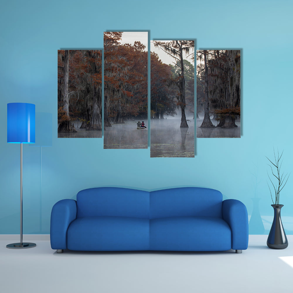 Couple Canoing At Caddo Lake In Texas Louisiana Canvas Wall Art