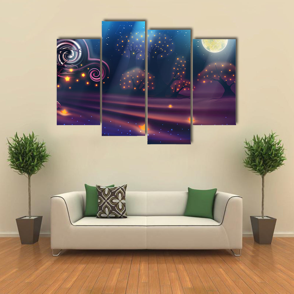 Magical Forest Under a Full Moon Canvas Wall Art