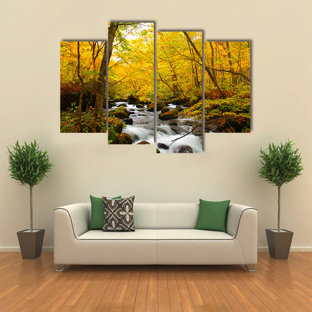 Autumn Colors Of Oirase River Canvas Wall Art