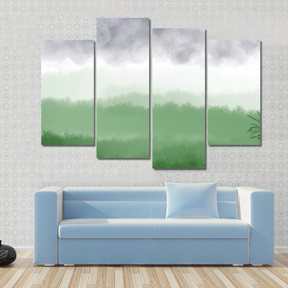 Misty Green Field with Rolling Hills Canvas Wall Art