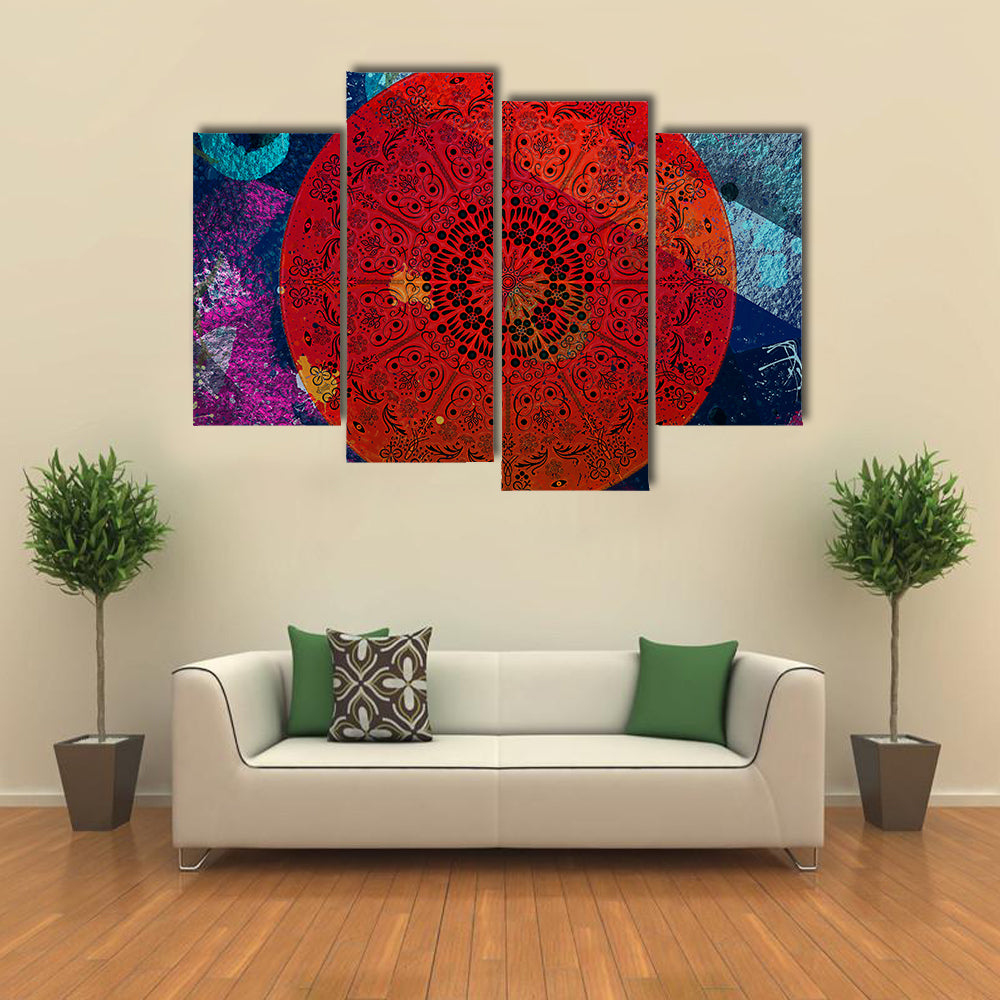 Intricate Red Mandala with Teal Accent Canvas Wall Art