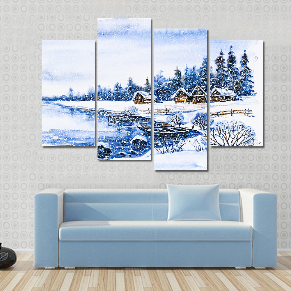 Frozen Winter Village Canvas Wall Art