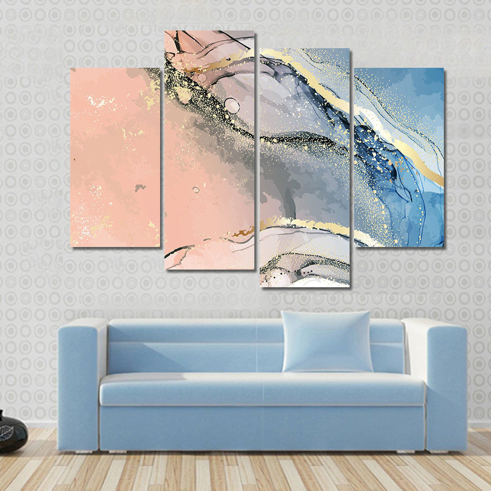Pastel Marble Abstract with Gold Veins Canvas Wall Art