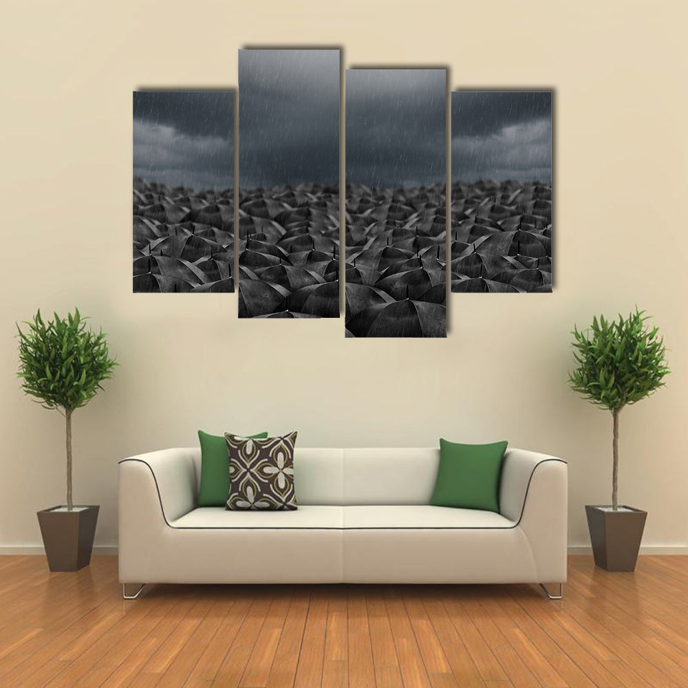 Umbrellas in the Rain Canvas Wall Art