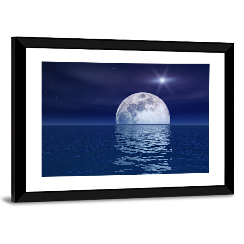 Quasar Star Over Night Moon Over Sea Wall Art