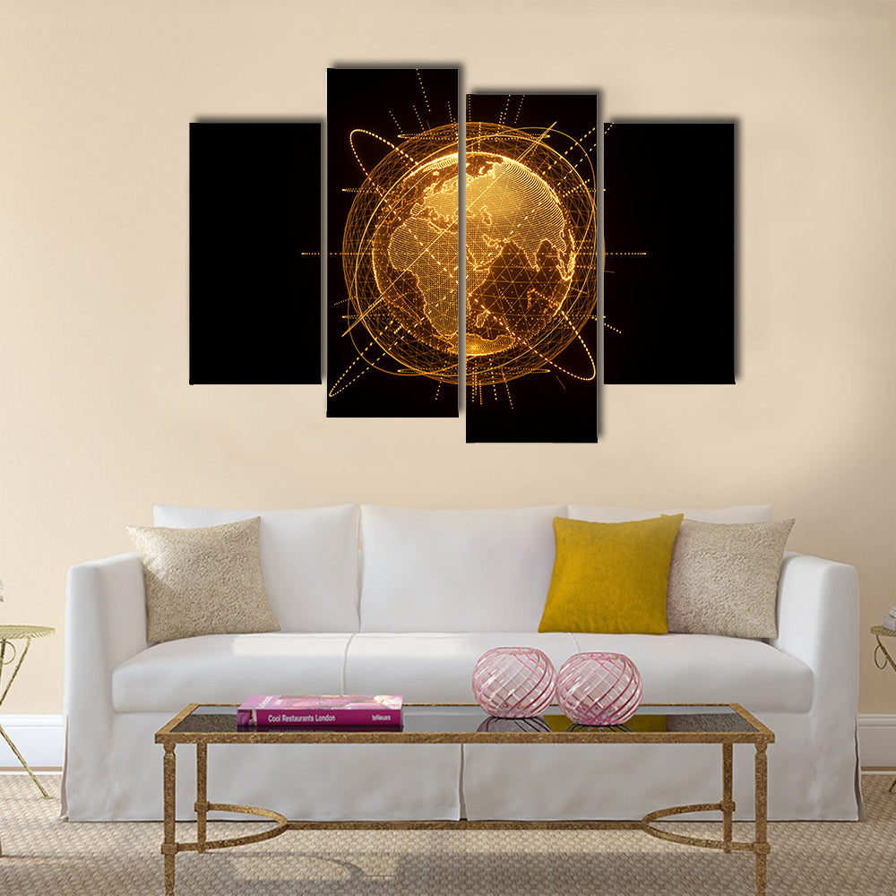 Global Network Wireframe Globe Canvas Wall Art