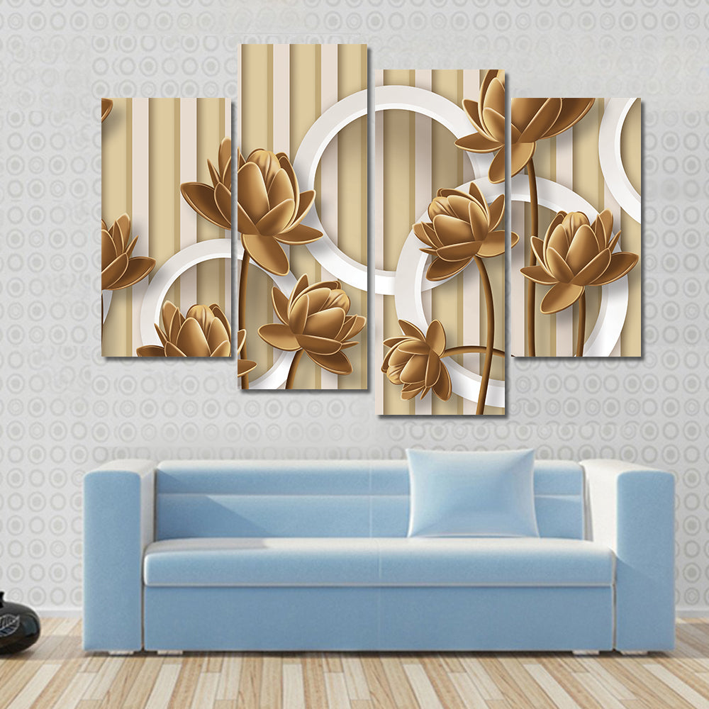 Golden Lotus with Interlocking White Rings Canvas Wall Art