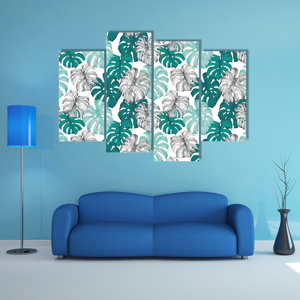 Duo Toned Monstera Leaves Pattern Canvas Wall Art