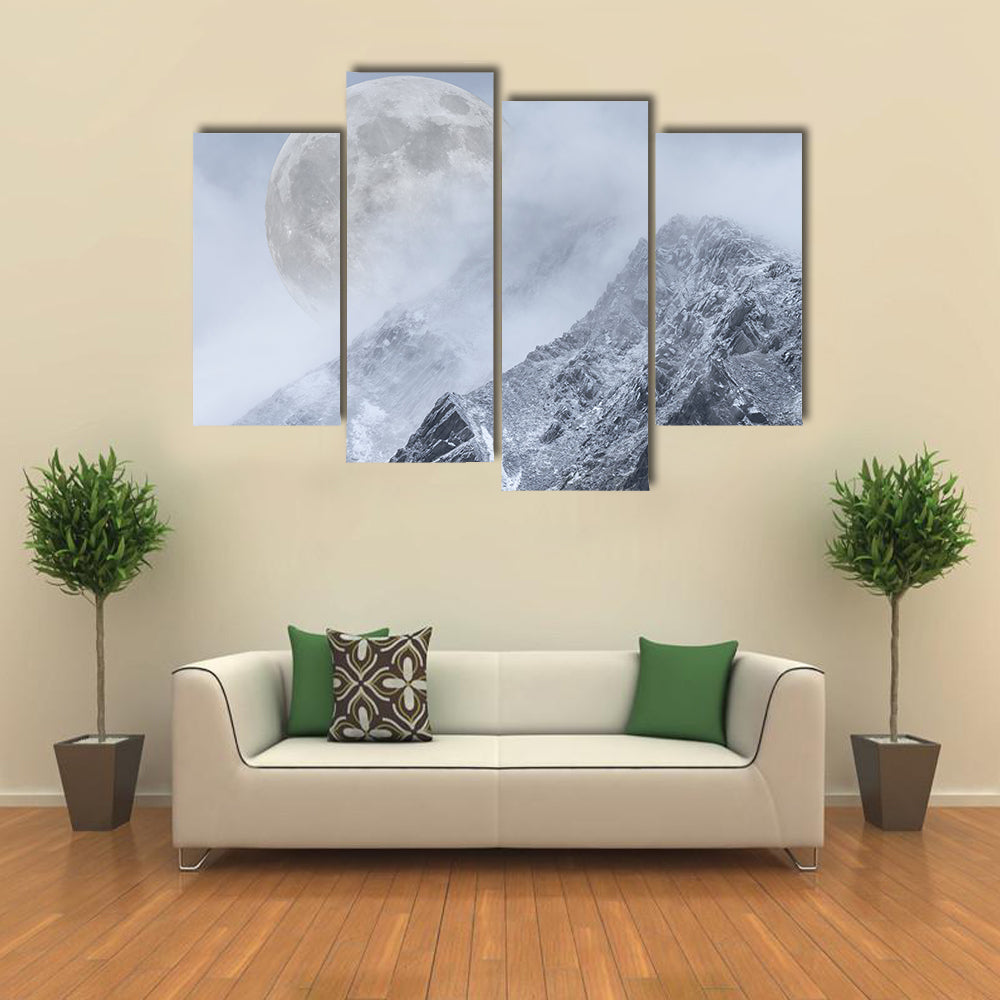 Supermoon Above Mountain Range Canvas Wall Art