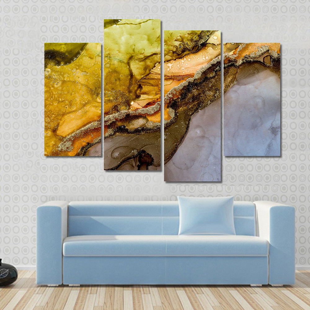 Alcohol Ink Abstract with Gold Veins Canvas Wall Art