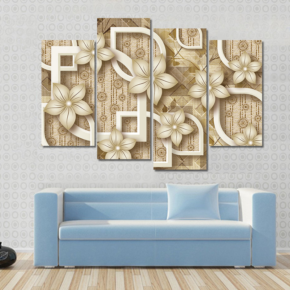 3d Floral Geometric Composition Canvas Wall Art