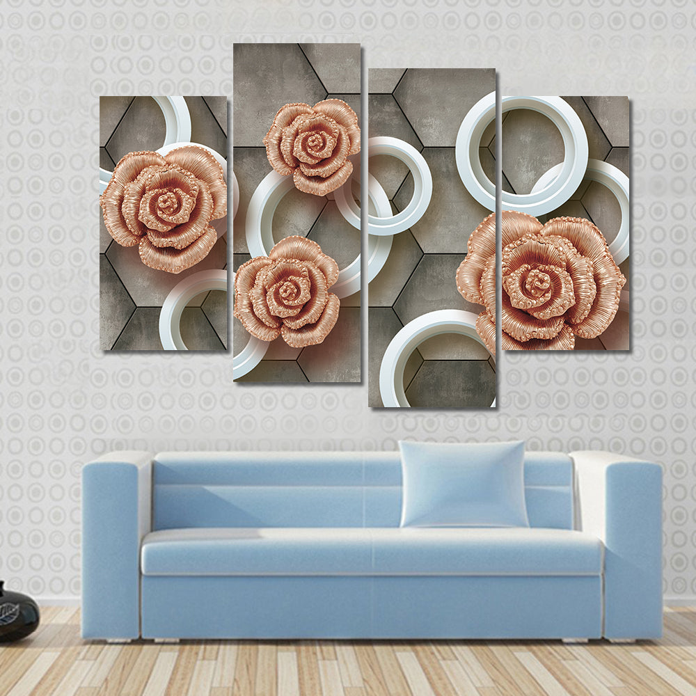 Rose-gold Roses on 3d Tiles Canvas Wall Art