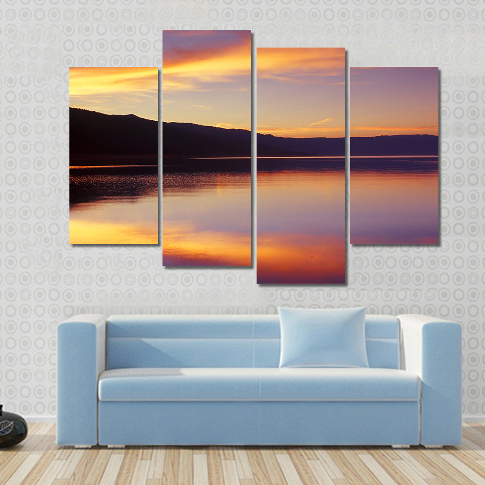 Wispy Clouds Over Lake at Sunset Canvas Wall Art