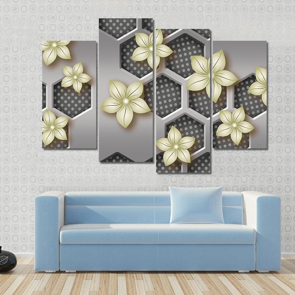3d Geometric Flower with Honeycomb Pattern Canvas Wall Art
