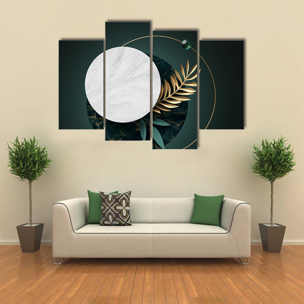 Green and Gold Geometric Botanical Abstract Canvas Wall Art