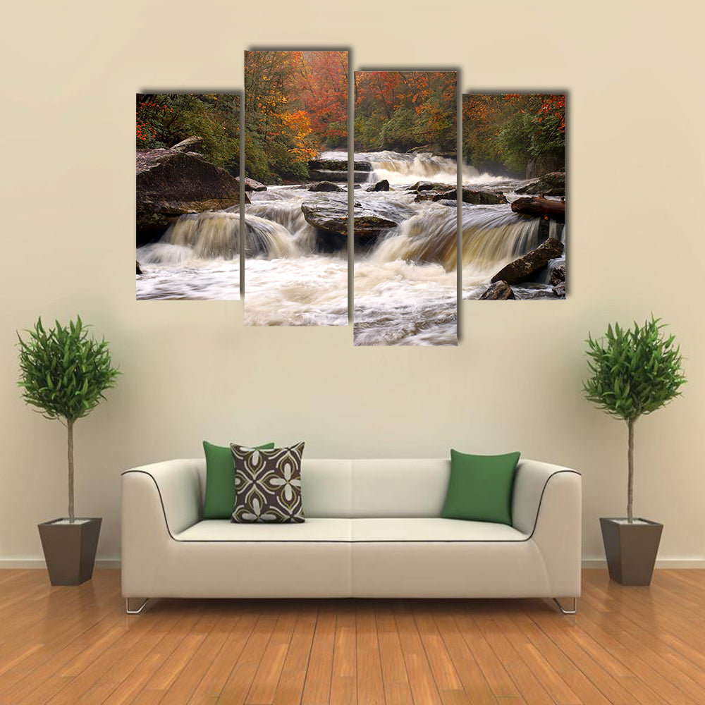 Autumn Mountain River In Carolina Canvas Wall Art