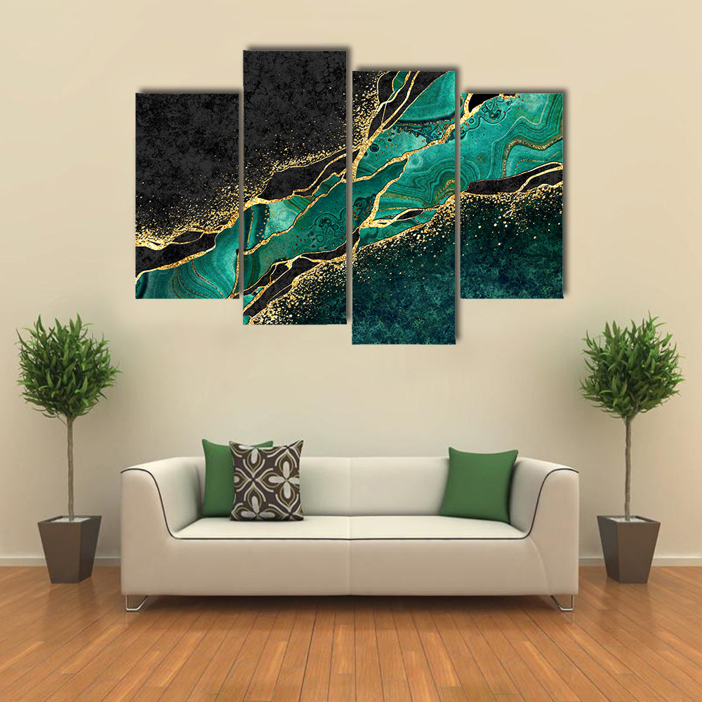 Teal Malachite Geode with Gold Veins Canvas Wall Art