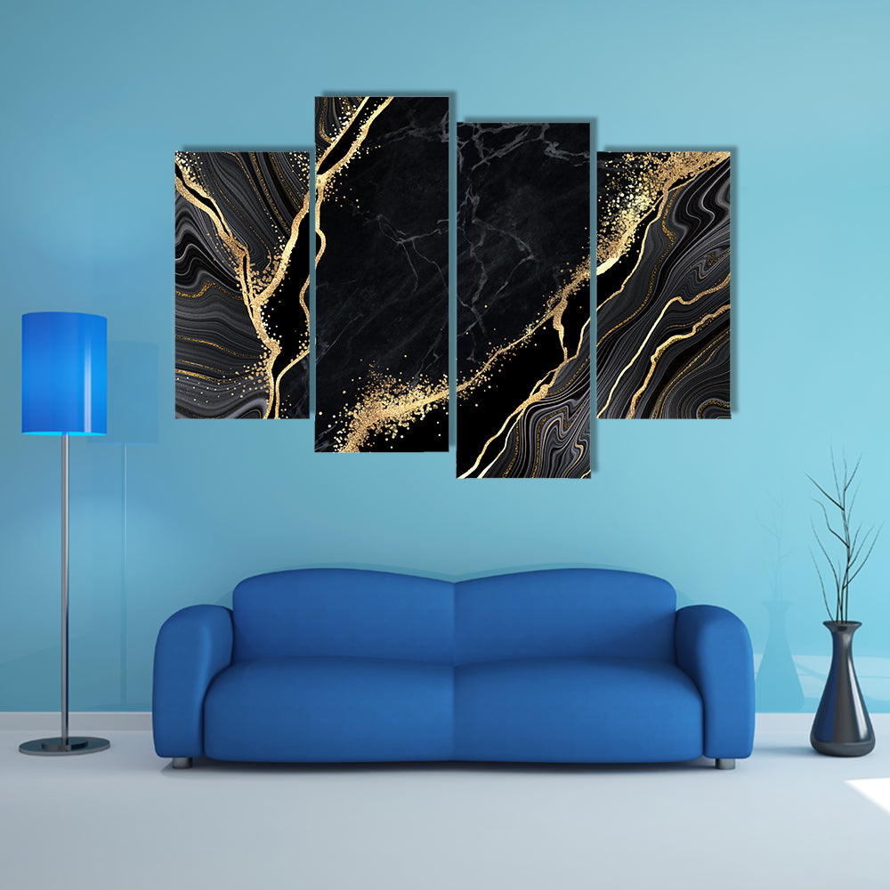 Black Marble With Gold Veins Canvas Wall Art