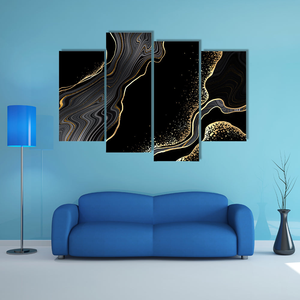 Textured Black Marble With Gold Veins Canvas Wall Art