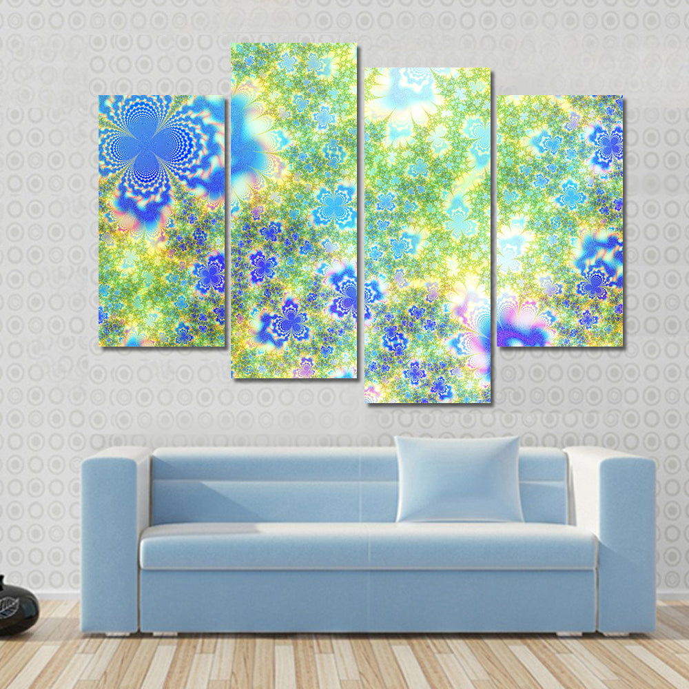 Fractal Floral Geometry in Blue and Green Canvas Wall Art