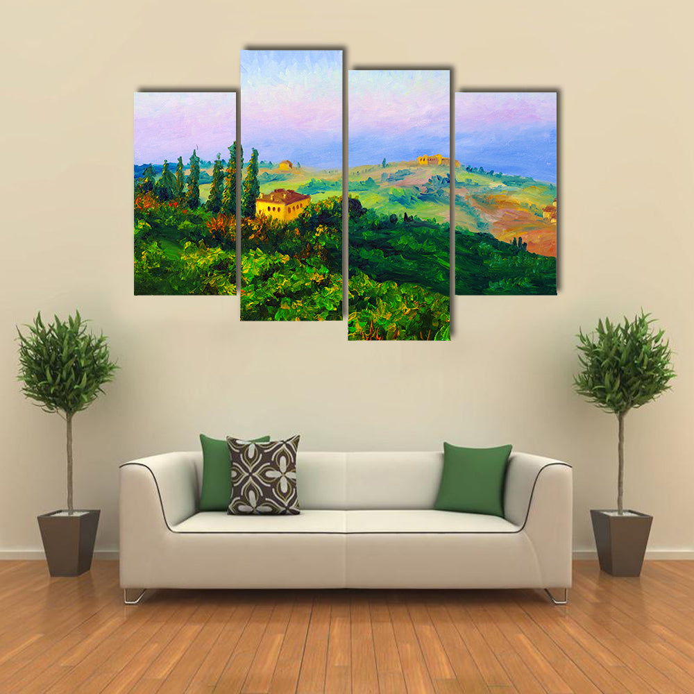 Hilltop Yellow Villa at Sunset Canvas Wall Art